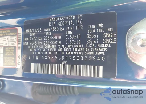 2025 Kia Sportage Sx-Prestige из США, поврежденный, VIN 5XYK5CDF7SG323940